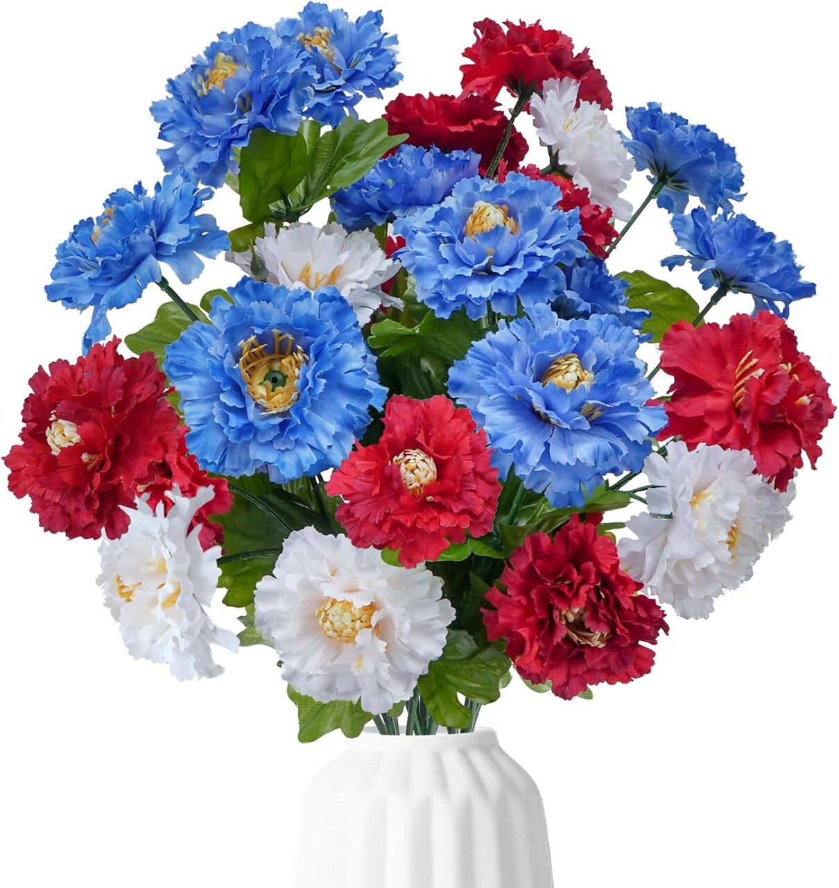 20 Stmes Memorial Day Flowers for Cemetery 13.77IN Outdoor Grave Decorations Artificial Patriotic Cemetery Flowers for Grave Red White Blue Dasiy Headstone Vase for Veterans